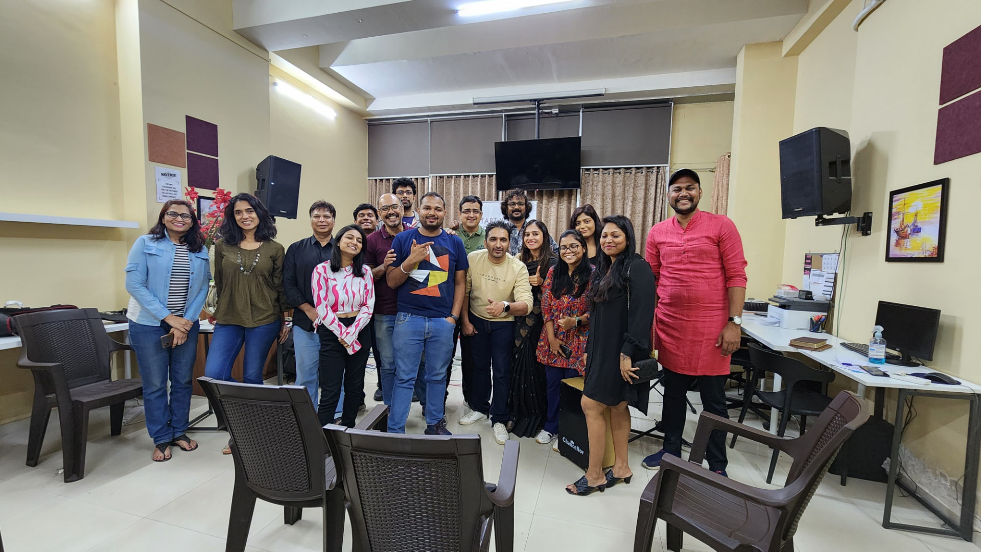 Music Jammin artists posing at a studio meet-up