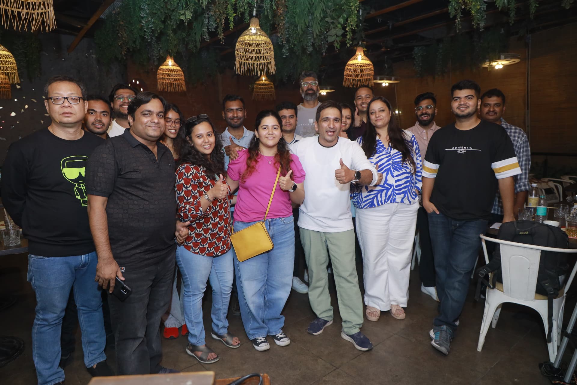 Music Jammin members celebrating together at a cafe
